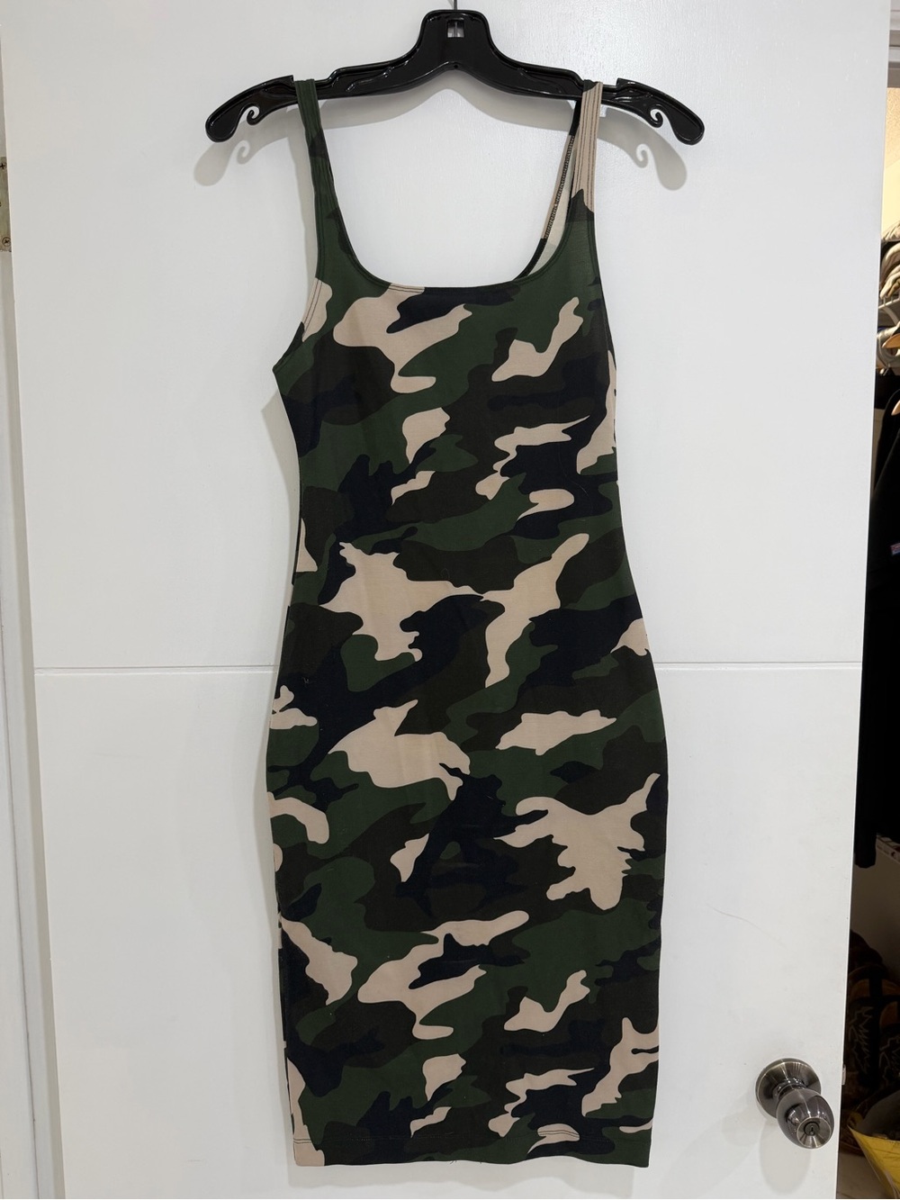 Zara Green & Beige Camo Midi Bodycon Dress